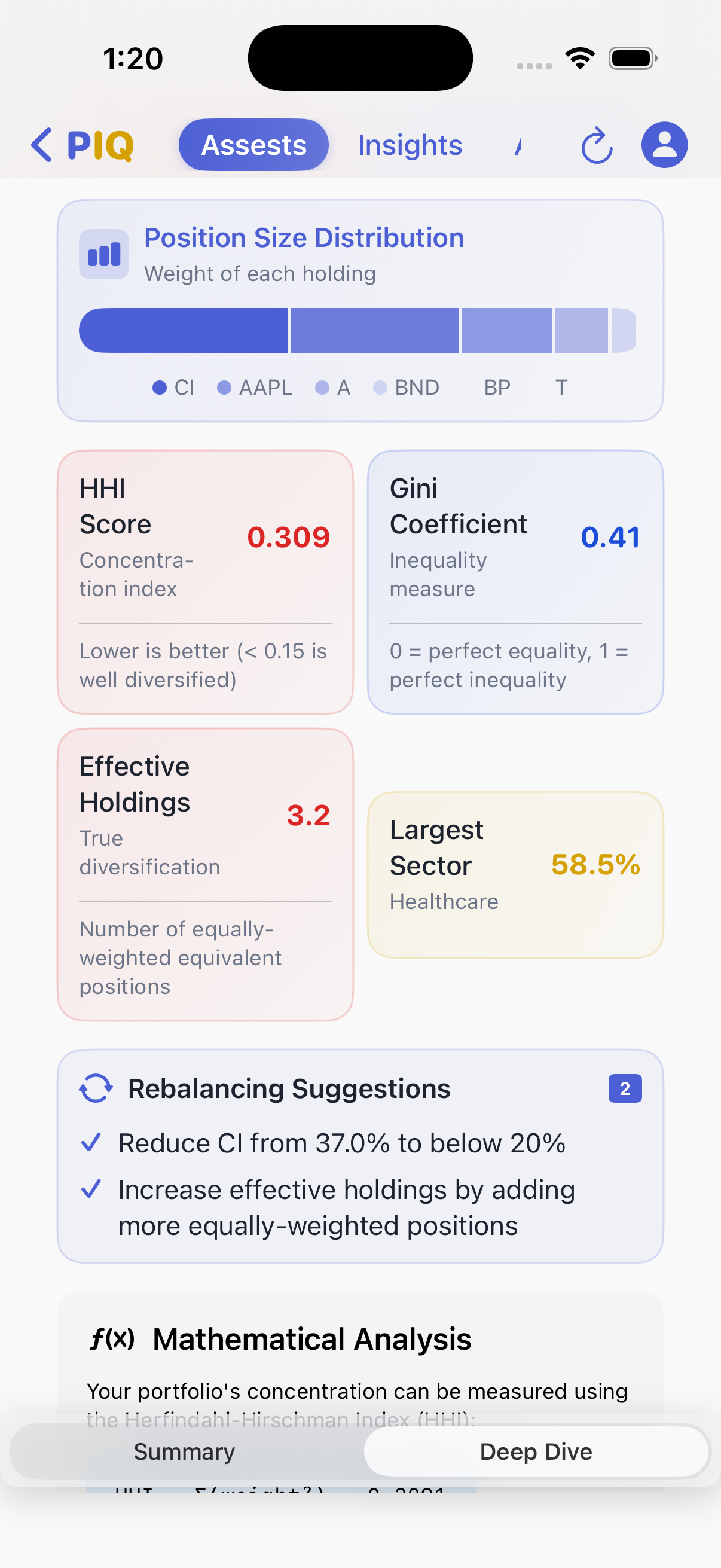 App screen showing Portfolio Beta score